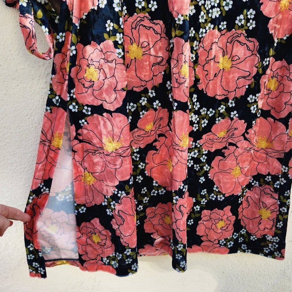 ZARA Floral Velvet Puff Sleeve Kaftan Midi Dress - Picture 9 of 10